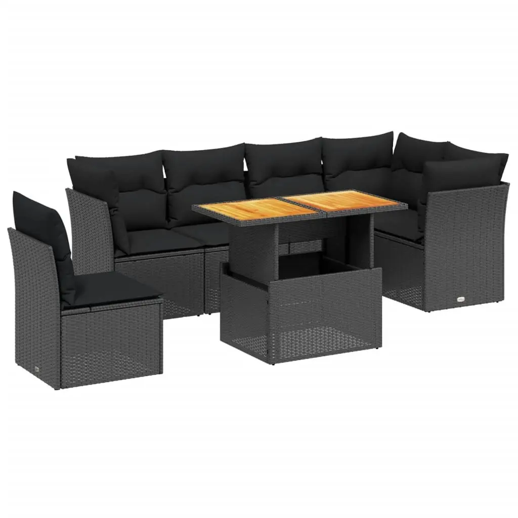 7 Piece Garden Sofa Set Outdoor Furniture Black Poly Rattan with Cushions Patio