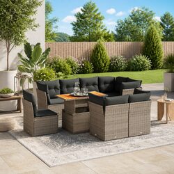 9 Piece Garden Sofa Set with Grey Cushions