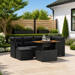 Concise 7 Piece Garden Sofa Set with Black Cushions