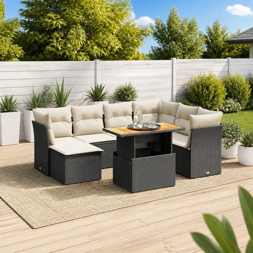 Outdoor Garden Sofa Set 8 Piece Black Poly Rattan Modular Patio Furniture