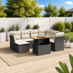 8-Piece Modular Black Garden Sofa Set for Relaxation
