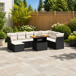 Garden Sofa Set 9 Piece Outdoor Furniture Patio Lounge Black Poly Rattan Modular