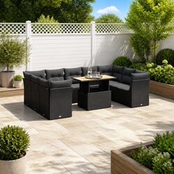 Garden Sofa Set 10 Piece Outdoor Furniture Patio Lounge Black Poly Rattan