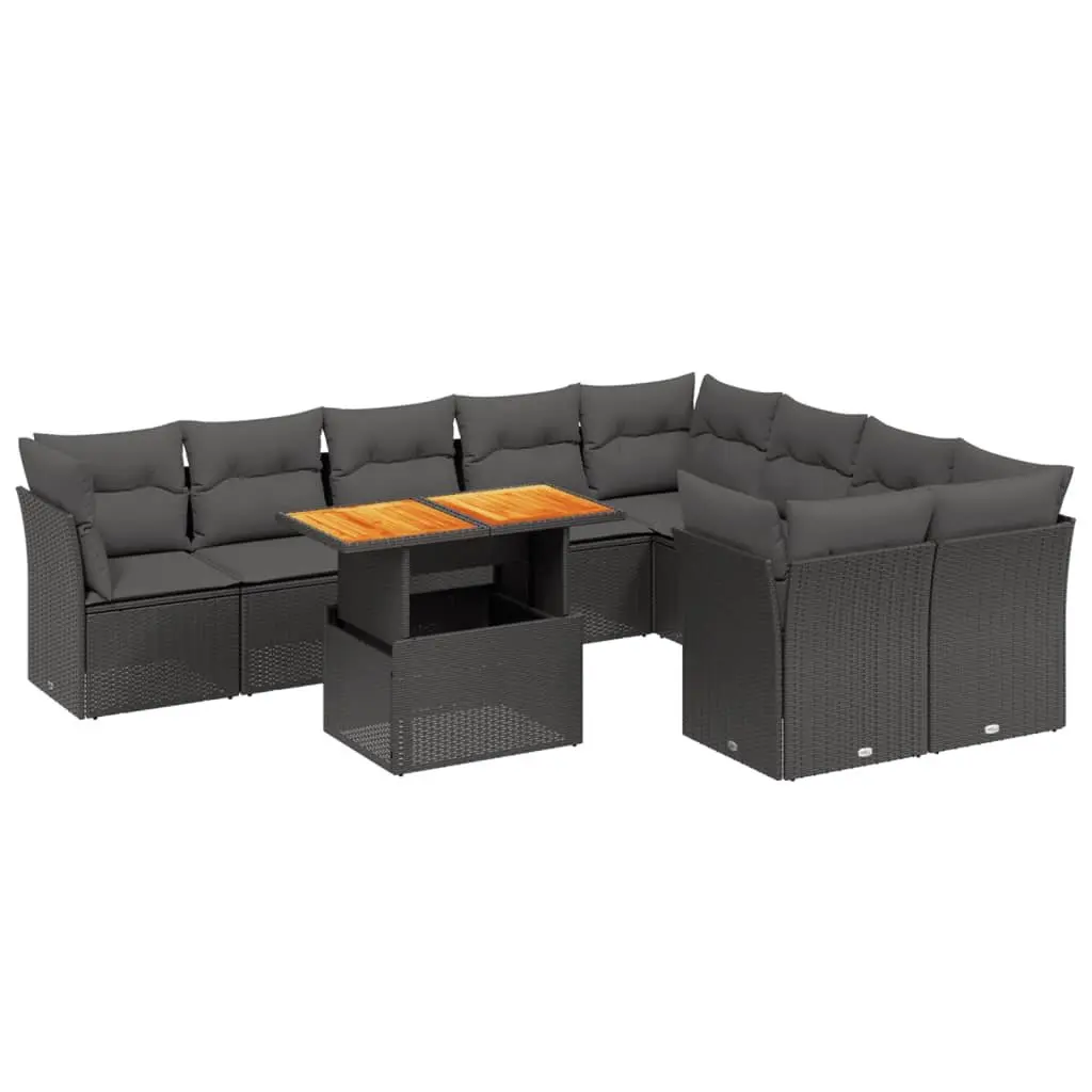 Garden Sofa Set 10 Piece Outdoor Furniture Patio Black Poly Rattan Modular