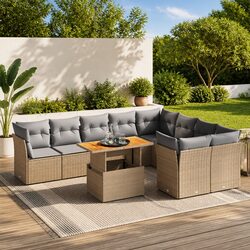 Garden Sofa Set 10 Piece Outdoor Furniture Beige Poly Rattan Cushions Patio