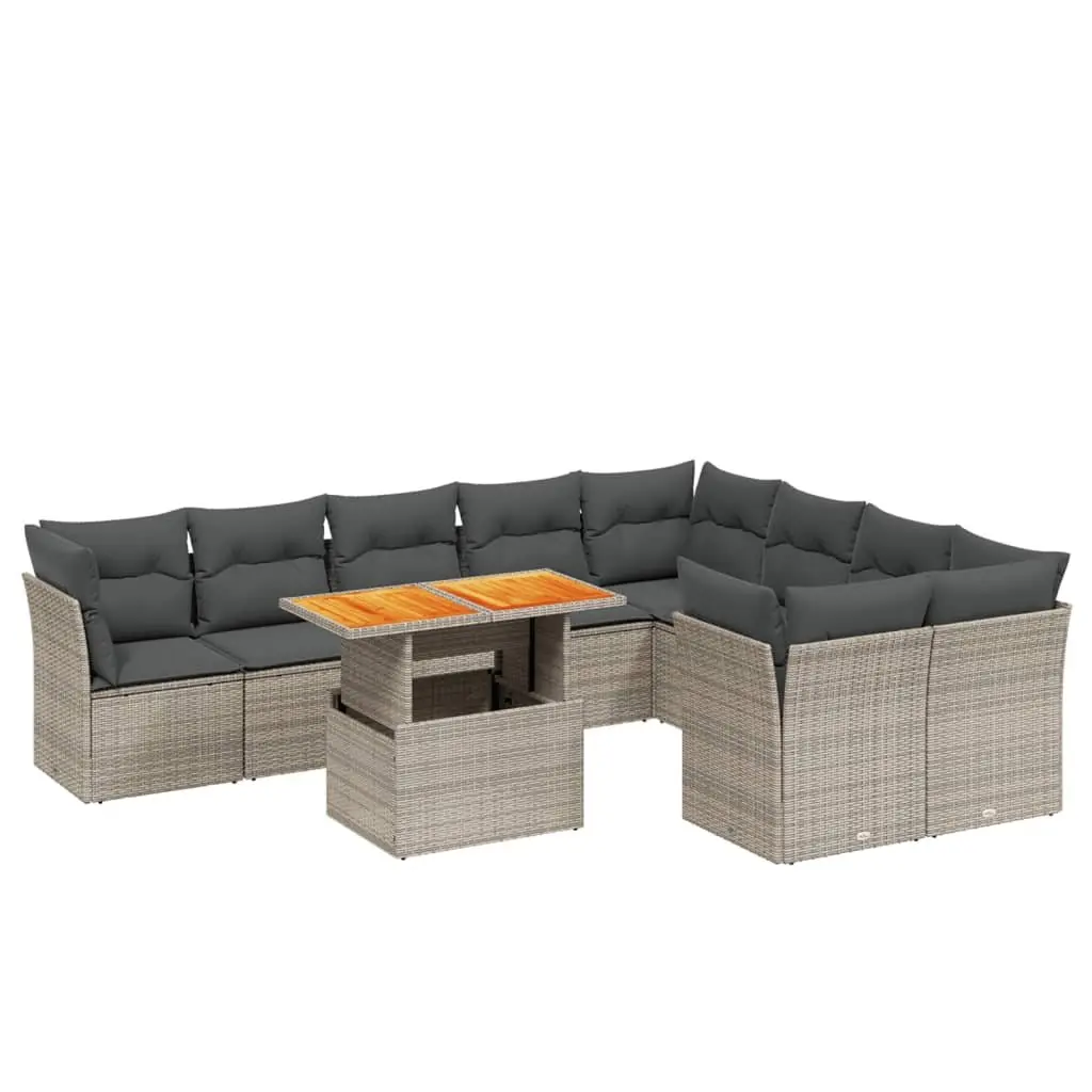 Garden Sofa Set 10 Piece Outdoor Furniture with Cushions Grey Poly Rattan