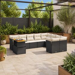 Garden Sofa Set 10 Piece Outdoor Furniture Black Poly Rattan with Cushions