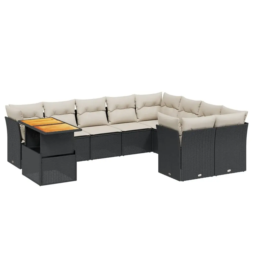 Garden Sofa Set 10 Piece Outdoor Furniture Black Poly Rattan with Cushions