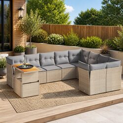 Garden Sofa Set 10 Piece Outdoor Furniture Beige Poly Rattan Patio Seating with