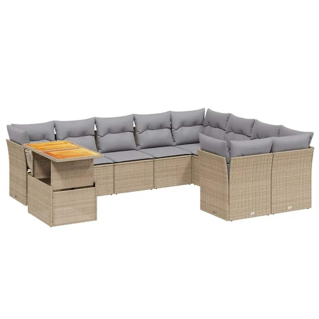 Garden Sofa Set Beige 10 Piece Modular Outdoor Furniture with Adjustable Table and Cushions