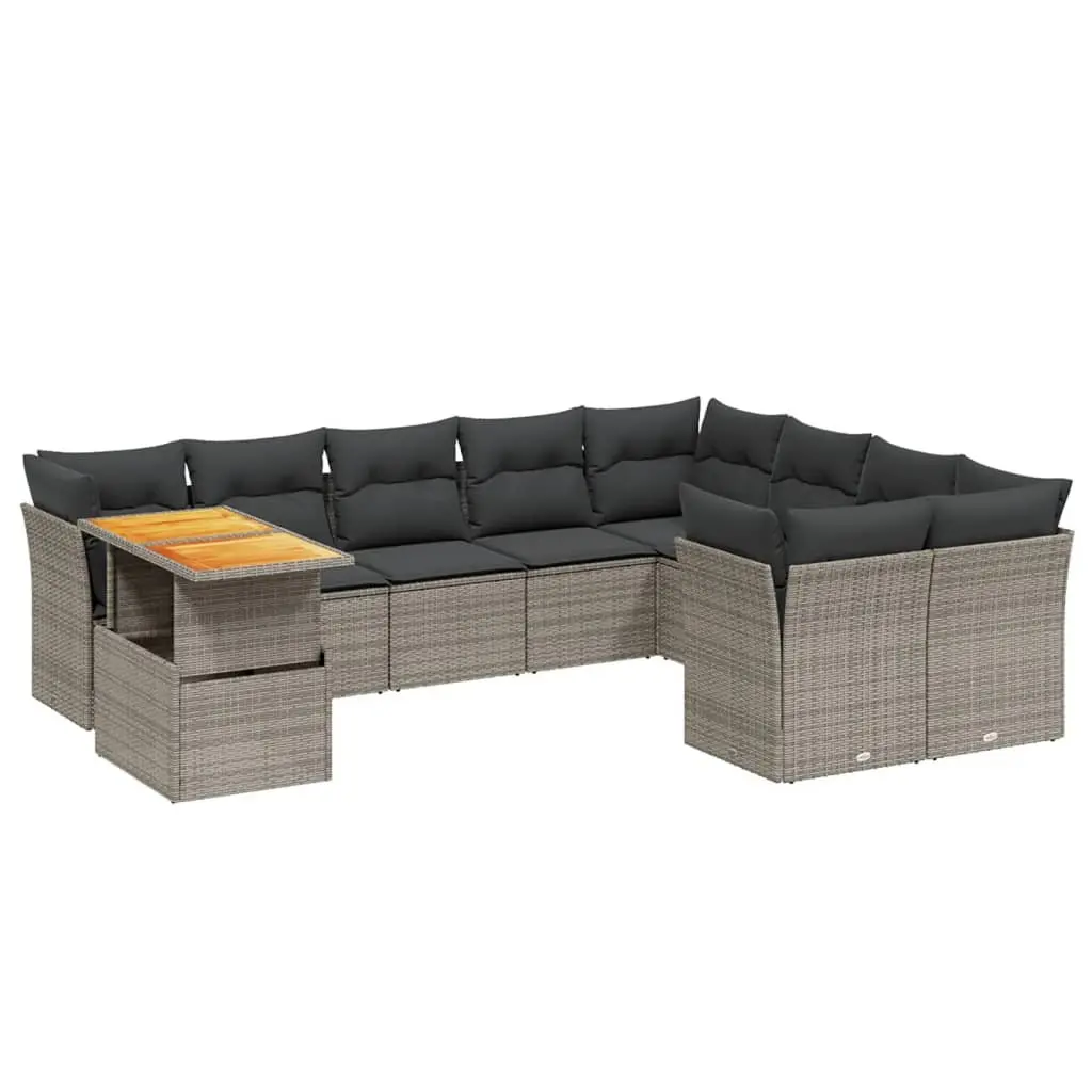 Garden Sofa Set 10 Piece Outdoor Furniture Grey Poly Rattan Modular Patio Lounge