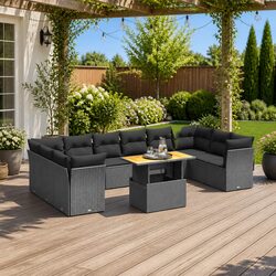 11 Piece Garden Sofa Set Outdoor Furniture Black Poly Rattan with Cushions Patio