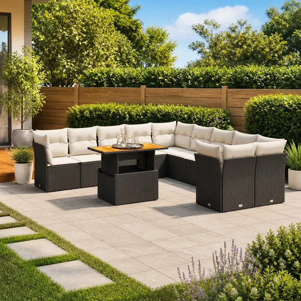 Garden Sofa Set Black 11 Piece Modular Outdoor Furniture PE Rattan Weather Resistant