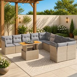 Concise 11-Piece Outdoor Sofa Set with Cushions