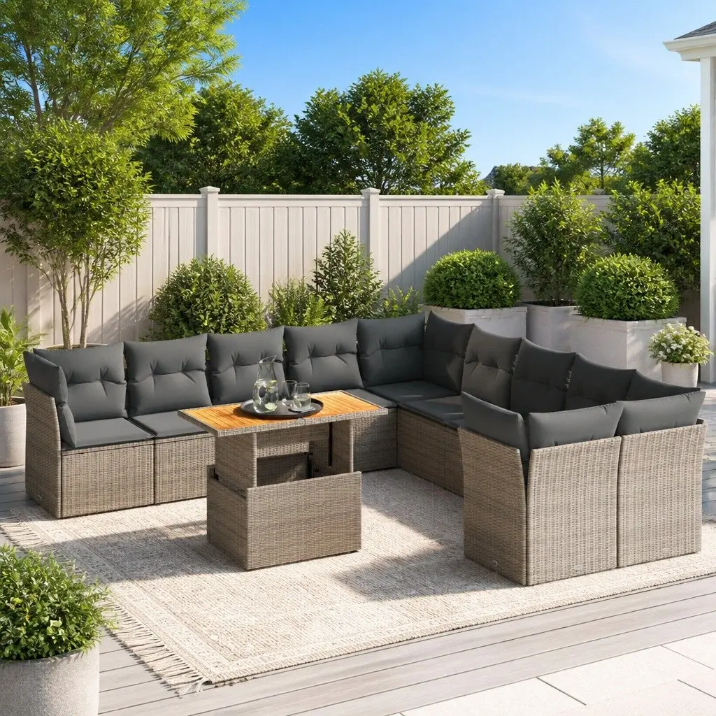 Garden Sofa Set Grey 11 Piece Outdoor Furniture Poly Rattan Patio with Cushions