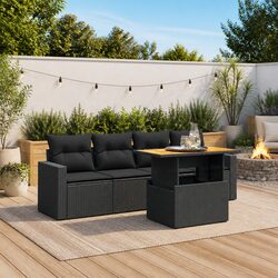 5 Piece Garden Sofa Set Outdoor Furniture Black Poly Rattan Patio Lounge with
