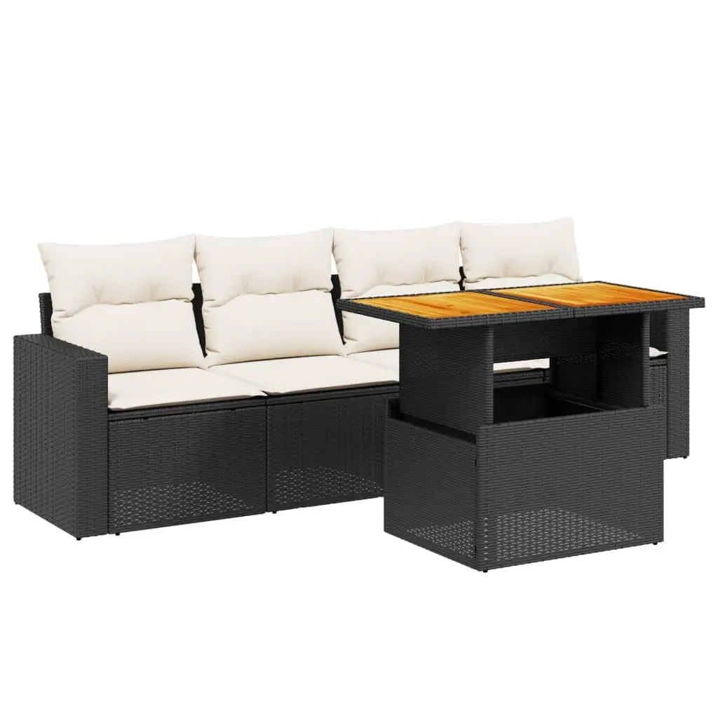 5 Piece Garden Sofa Set Outdoor Furniture Poly Rattan Black with Cushions Patio