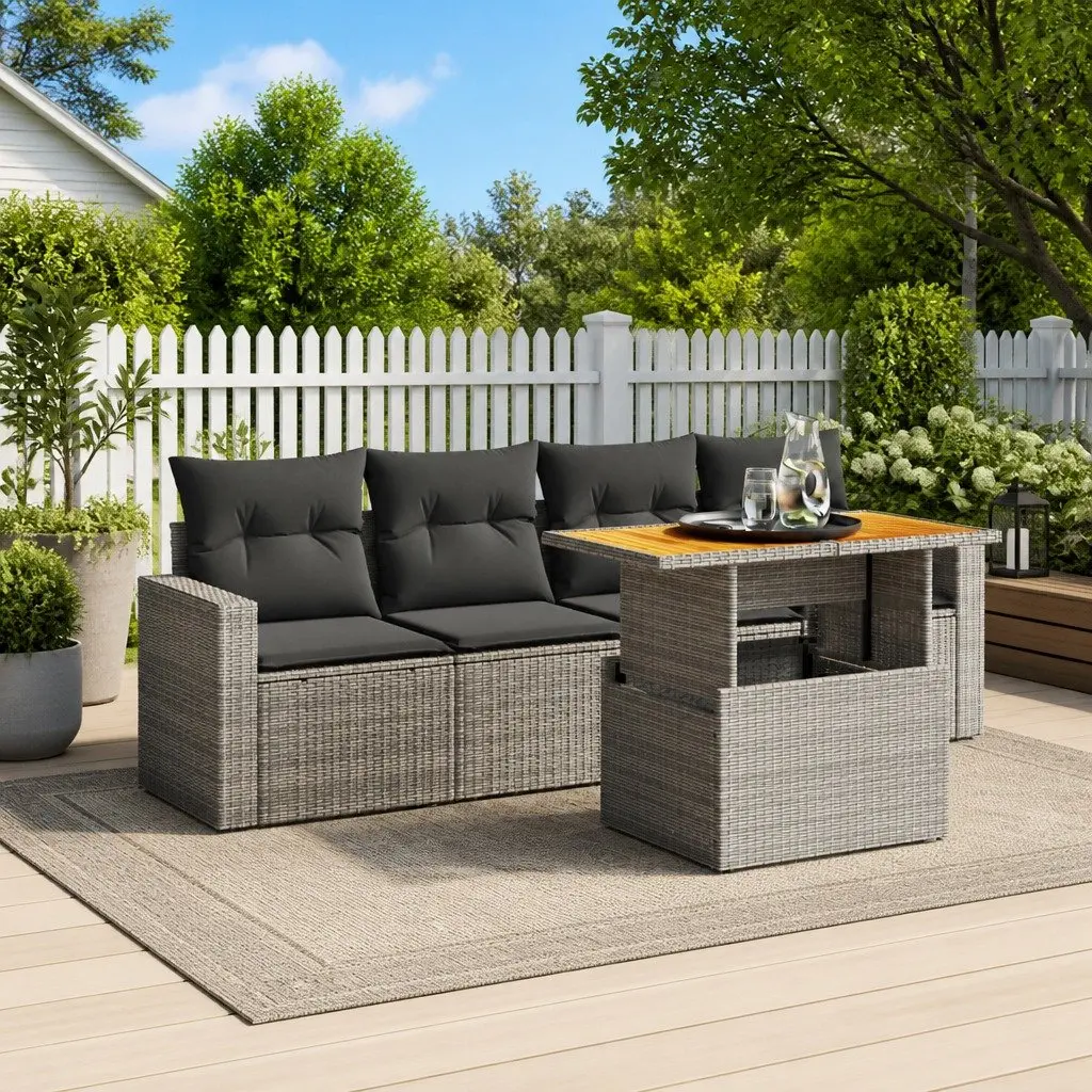 5 Piece Grey Garden Sofa Set with Customizable Layout
