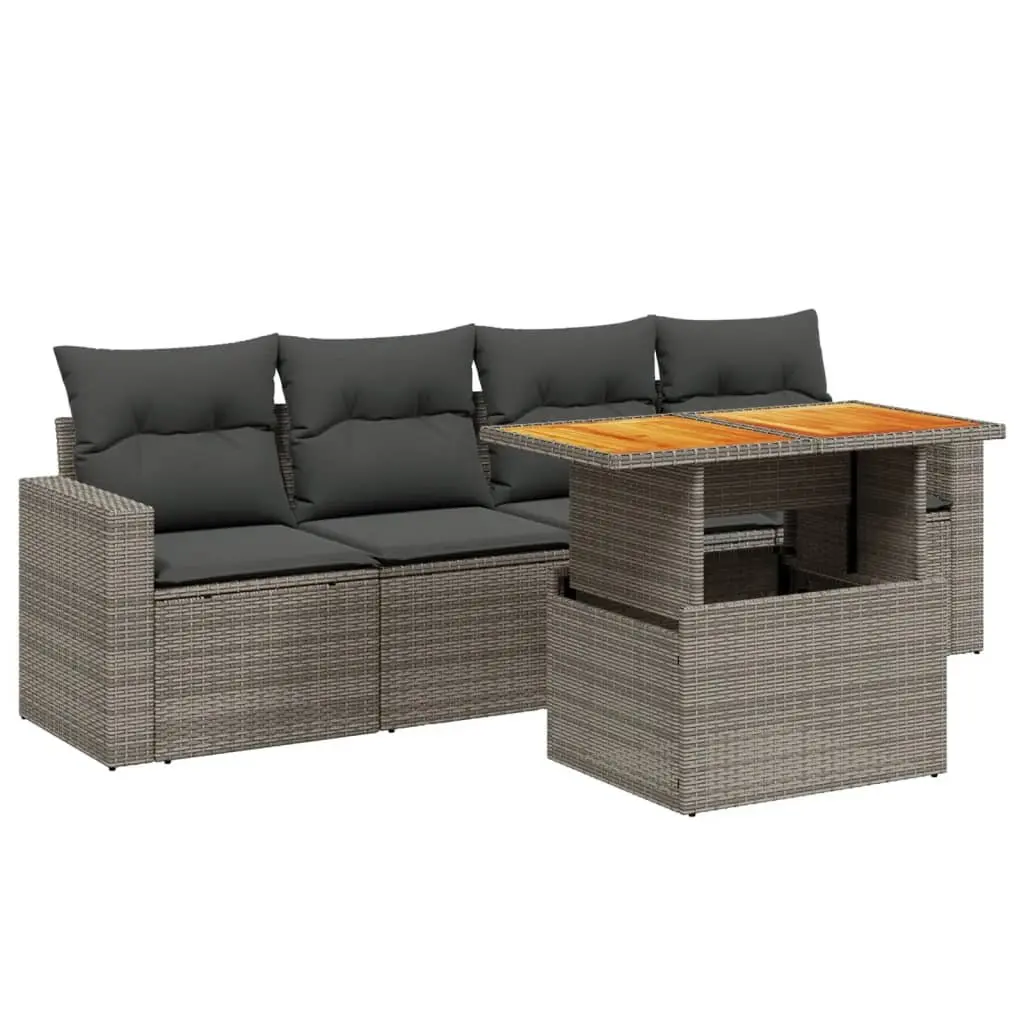 5 Piece Grey Garden Sofa Set with Customizable Layout