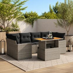 7 Piece Grey Rattan Sofa Set for Outdoors