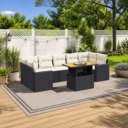 Garden Sofa Set 8 Piece Outdoor Furniture Patio Seating Black Poly Rattan