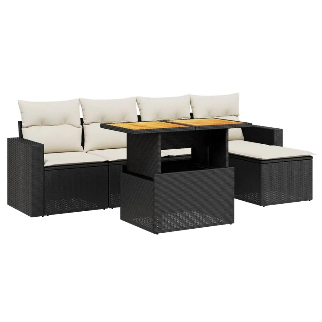 Garden Sofa Set 6 Piece Outdoor Furniture Black Poly Rattan Patio Seating with