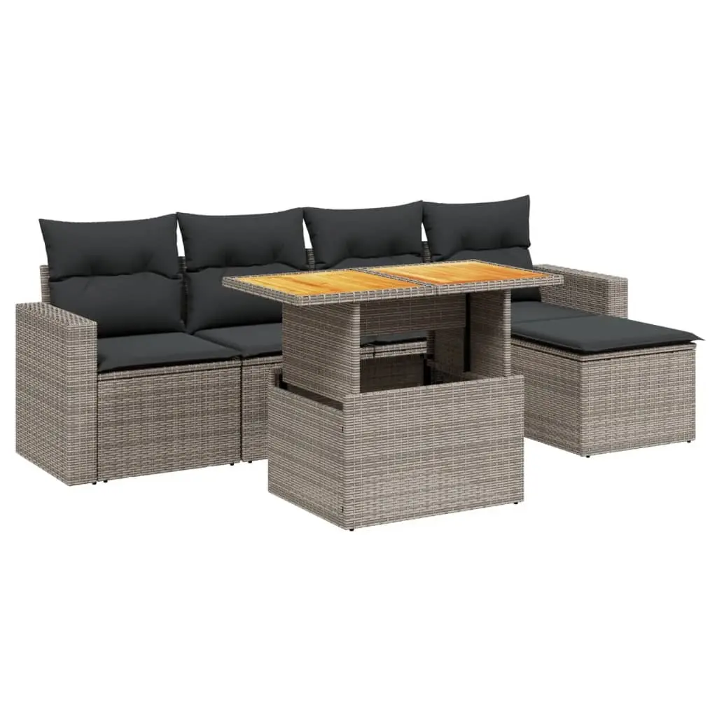 Garden Sofa Set Grey 6 Piece Modular Outdoor Furniture with Cushions