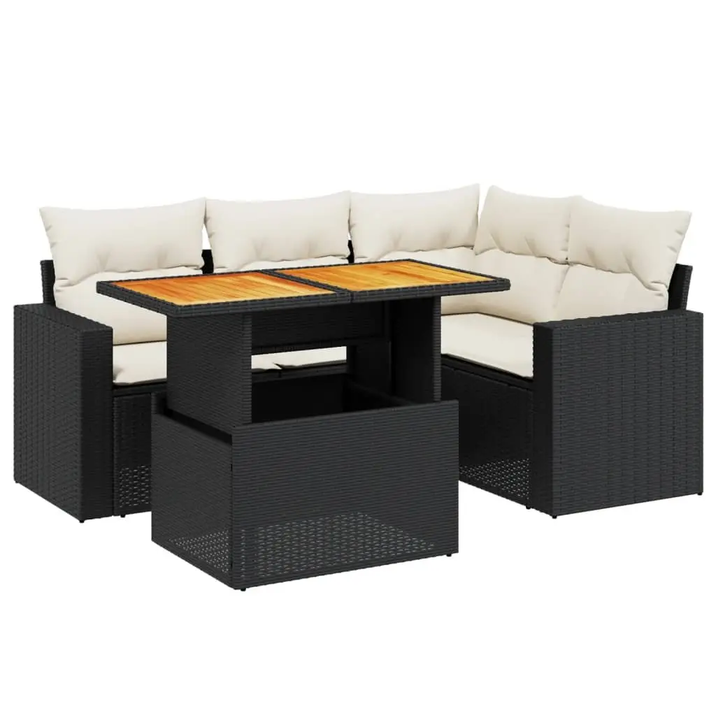 Garden Sofa Set Black 5 Piece Outdoor Furniture Poly Rattan Adjustable Table Thick Cushions