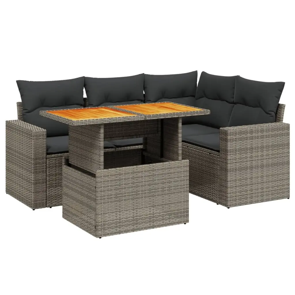 Garden Sofa Set Grey 5 Piece Modular Outdoor Furniture PE Rattan Cushions Adjustable Tabletop