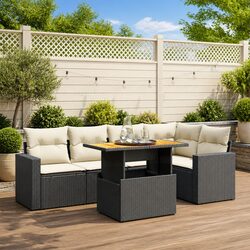 6 Piece Garden Sofa Set with Adjustable Table Black Poly Rattan Outdoor