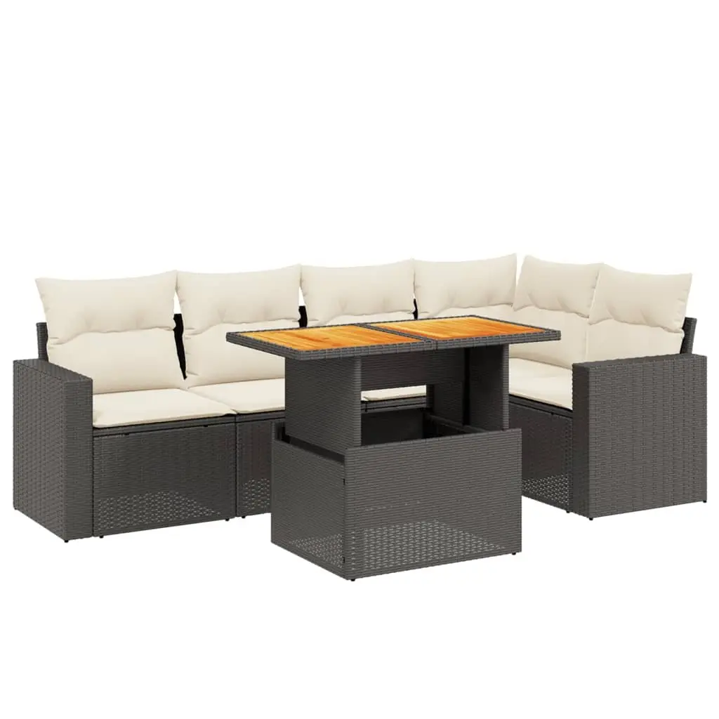 6 Piece Garden Sofa Set with Adjustable Table Black Poly Rattan Outdoor