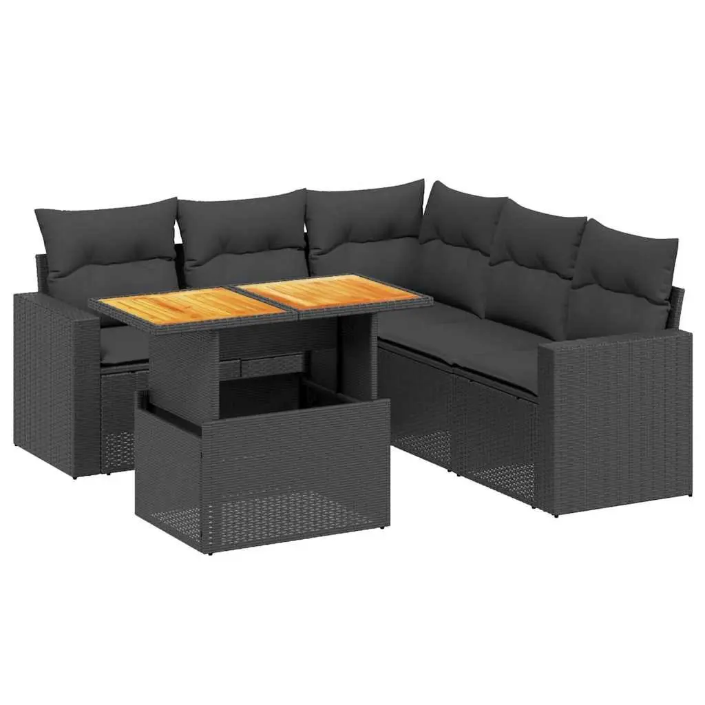 Garden Sofa Set Black 6 Piece Modular Outdoor Furniture with Cushions