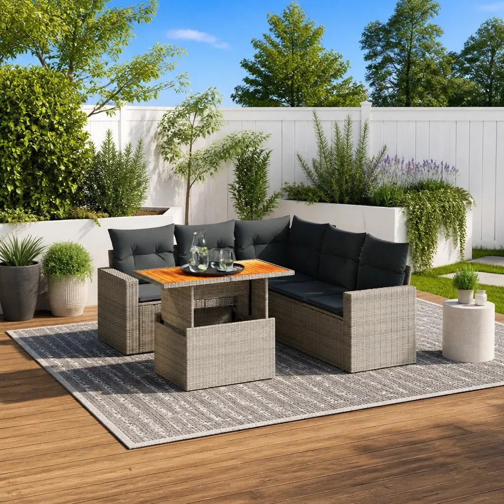 6 Piece Garden Sofa Set with Adjustable Dining Table Outdoor Patio Furniture
