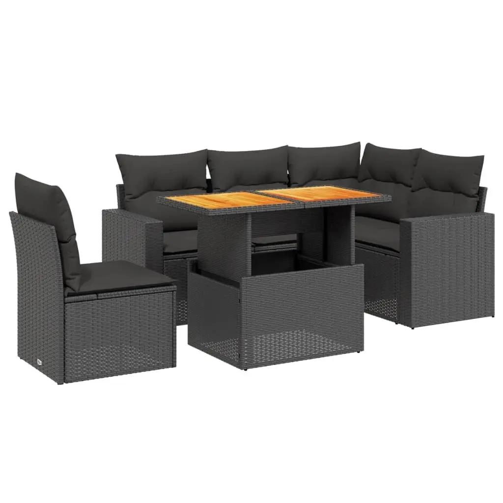 6 Piece Garden Sofa Set Outdoor Furniture Black PE Rattan with Cushions Patio