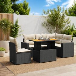 Garden Sofa Set 6 Piece Outdoor Furniture Black Poly Rattan Modular Patio Lounge