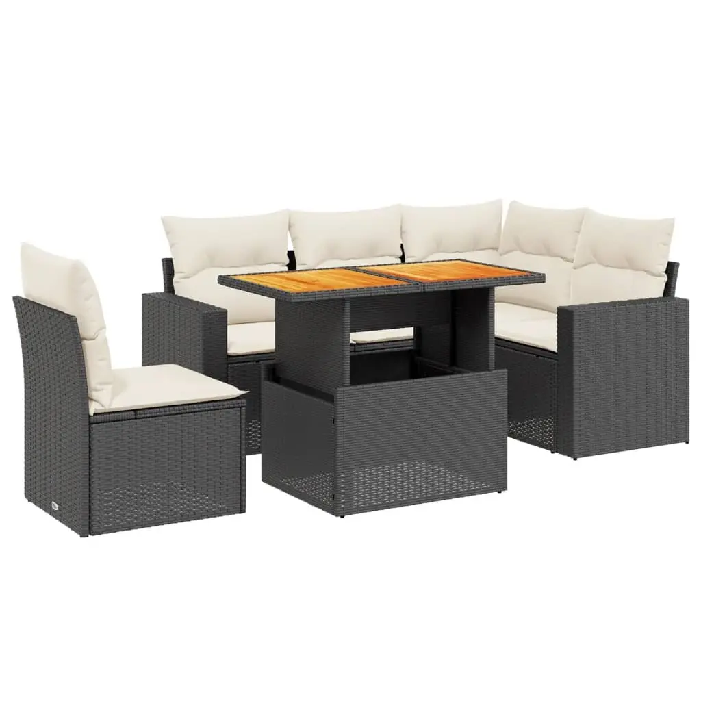 Garden Sofa Set 6 Piece Outdoor Furniture Black Poly Rattan Modular Patio Lounge