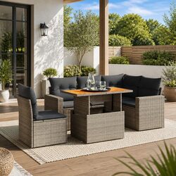 Garden Sofa Set 6 Piece Outdoor Furniture Grey Poly Rattan Modular Patio Lounge