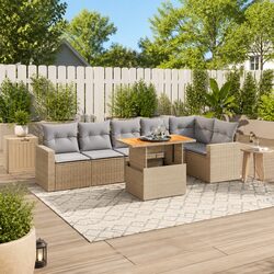 Garden Sofa Set 7 Piece Outdoor Furniture Beige Poly Rattan Adjustable Table