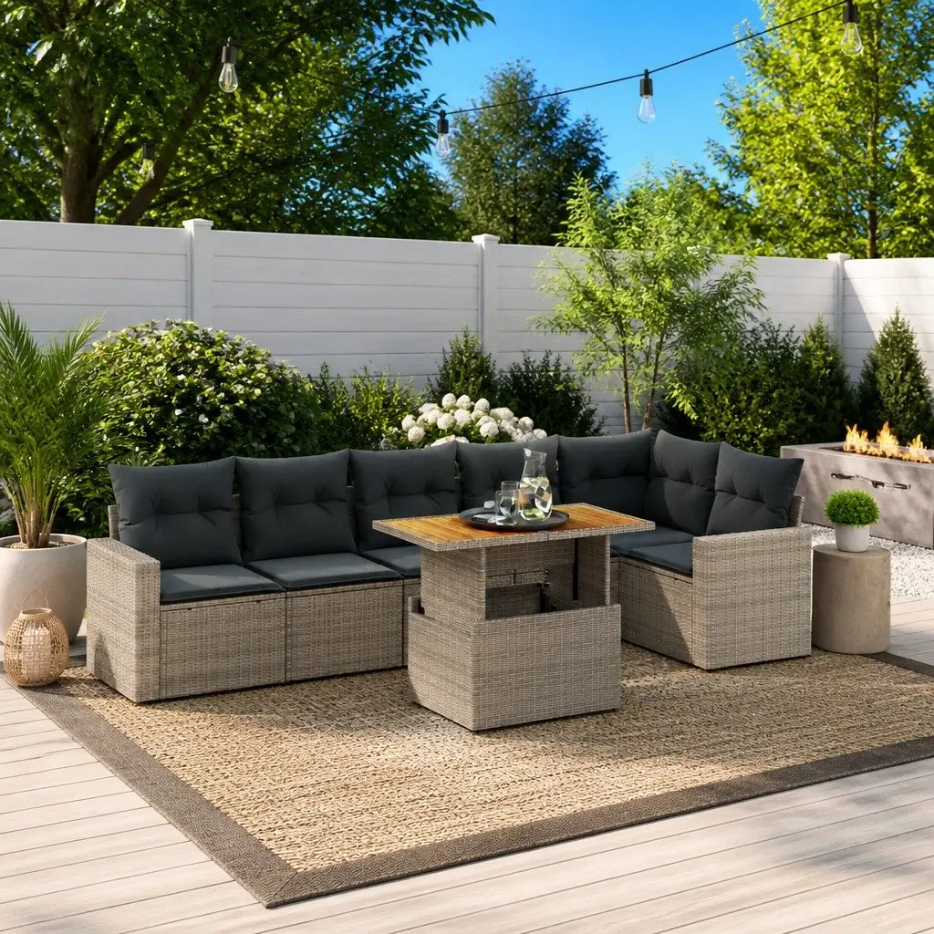 Garden Sofa Set Grey 7 Piece Outdoor Furniture Patio Lounge with Cushions