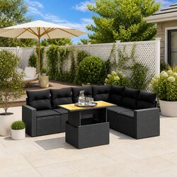7 Piece Modular Garden Sofa Set in Black Rattan