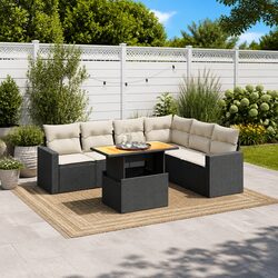 7 Piece Garden Sofa Set with Cushions in Black
