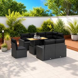 Garden Sofa Set 9 Piece Outdoor Furniture Black Poly Rattan Modular Patio
