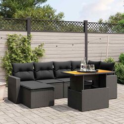 Garden Sofa Set 7 Piece Outdoor Furniture Patio Conversation PE Rattan Black