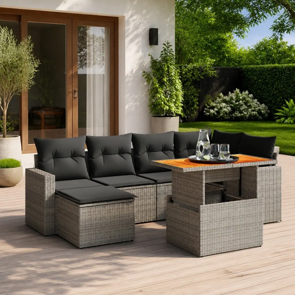 7 Piece Grey Poly Rattan Garden Sofa Set