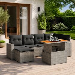 7 Piece Grey Poly Rattan Garden Sofa Set