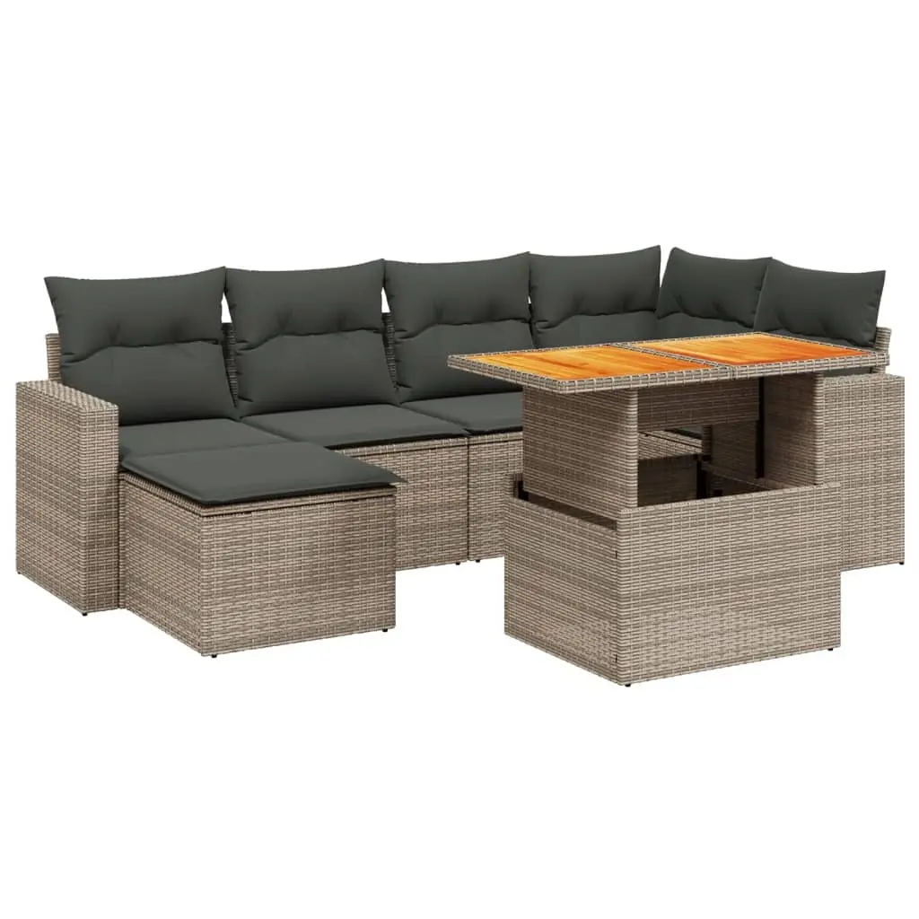 7 Piece Grey Poly Rattan Garden Sofa Set
