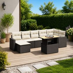 8 Piece Garden Sofa Set Outdoor Patio Furniture Poly Rattan Black with Cushions