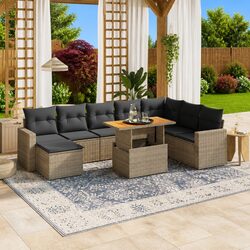 Compact 9 Piece Grey Garden Sofa Set for Outdoor Spaces