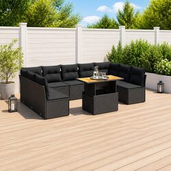 Garden Sofa Set 10 Piece Outdoor Furniture Black Poly Rattan Modular Patio