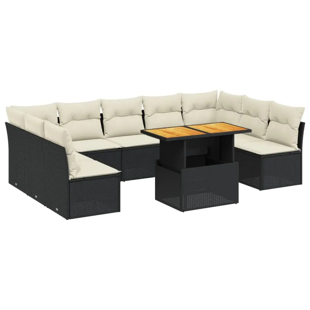Garden Sofa Set 10 Piece Outdoor Furniture Patio Lounge Black Rattan Cushions